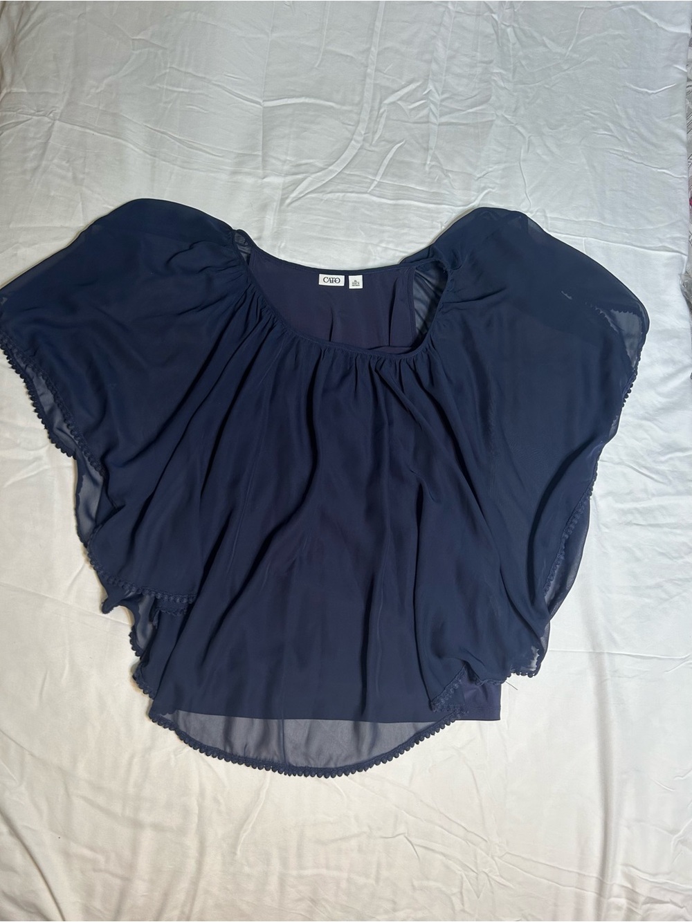 Cato Navy Flutter-Sleeve Chiffon Blouse